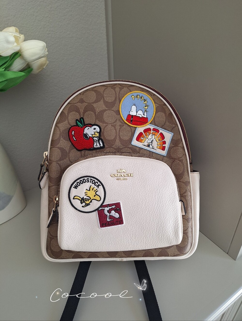 NWT Coach X Peanuts Court Backpack In Signature Canvas With Varsity Patches
